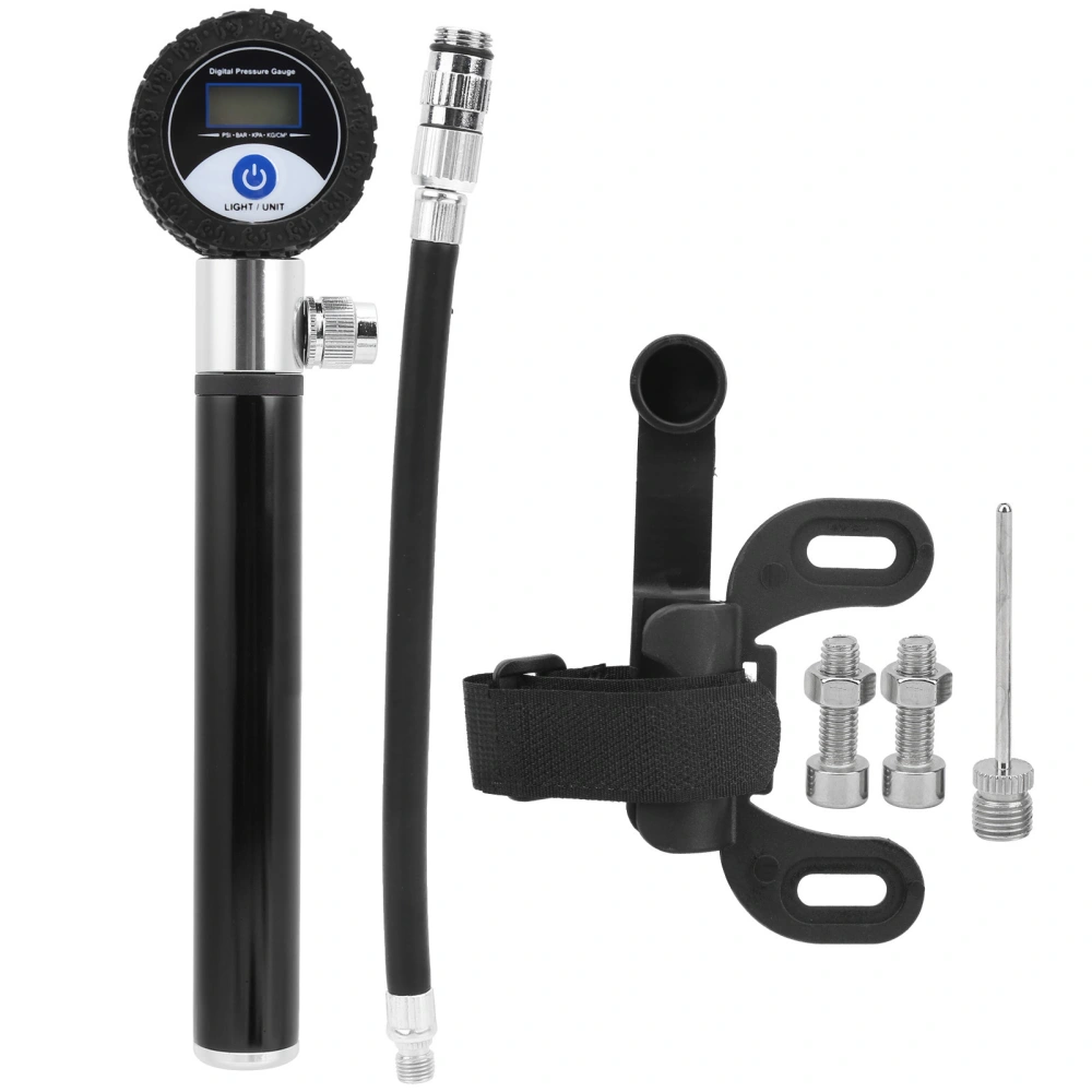 Portable Bicycle Air Pump Manual Tire Inflator 120PSI High Pressure LCD Digital DisplayBlack