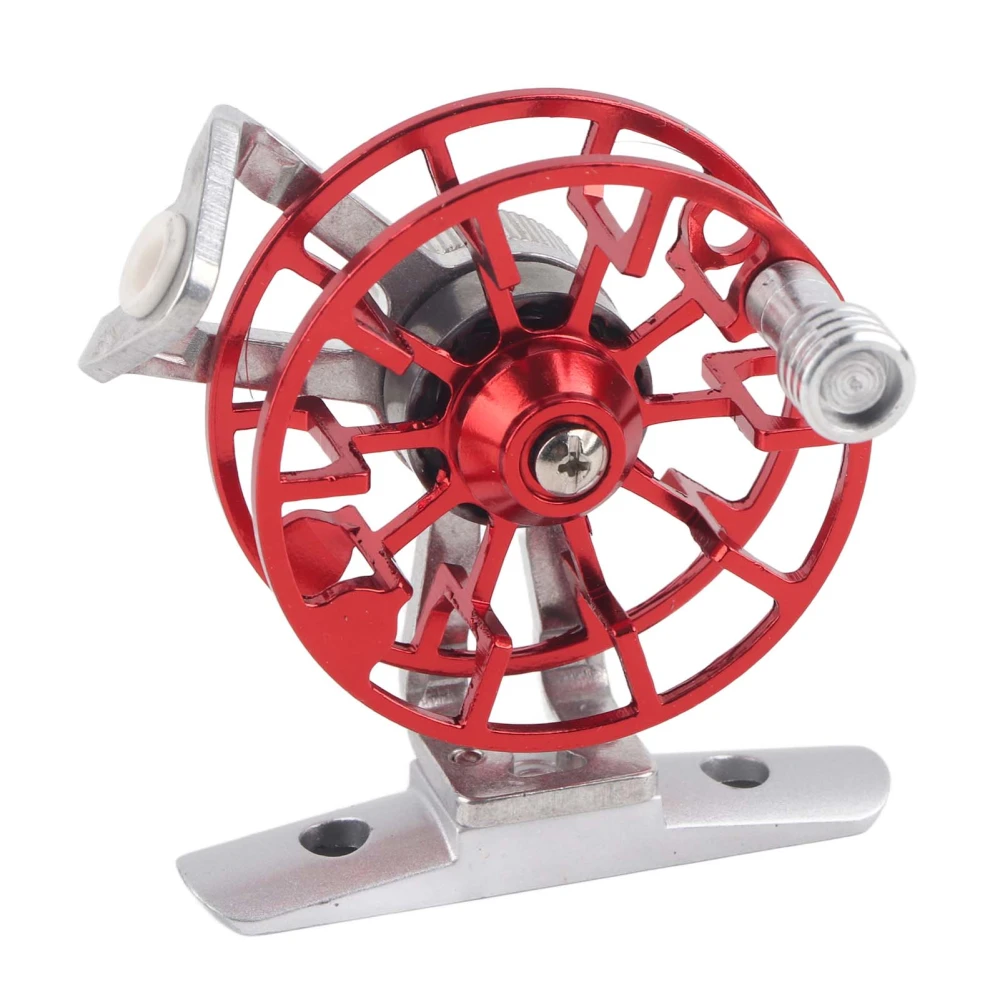 Portable Ice Fishing Wheel Aluminum Alloy Right Handed Fly Fishing Reel Labor-Saving(Red )