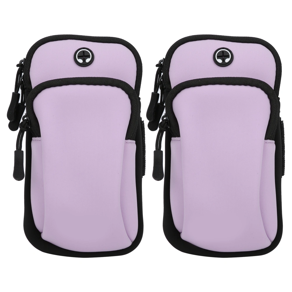 2Pcs Waterproof Fabric Mobile Phone Arm Bag Pocket for Mountaineering Fitness Running YogaPurple