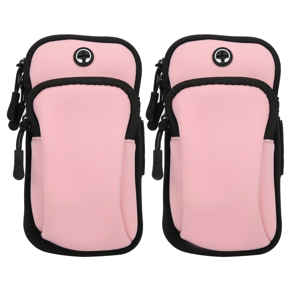 2Pcs Waterproof Fabric Mobile Phone Arm Bag Pocket for Mountaineering Fitness Running YogaPink