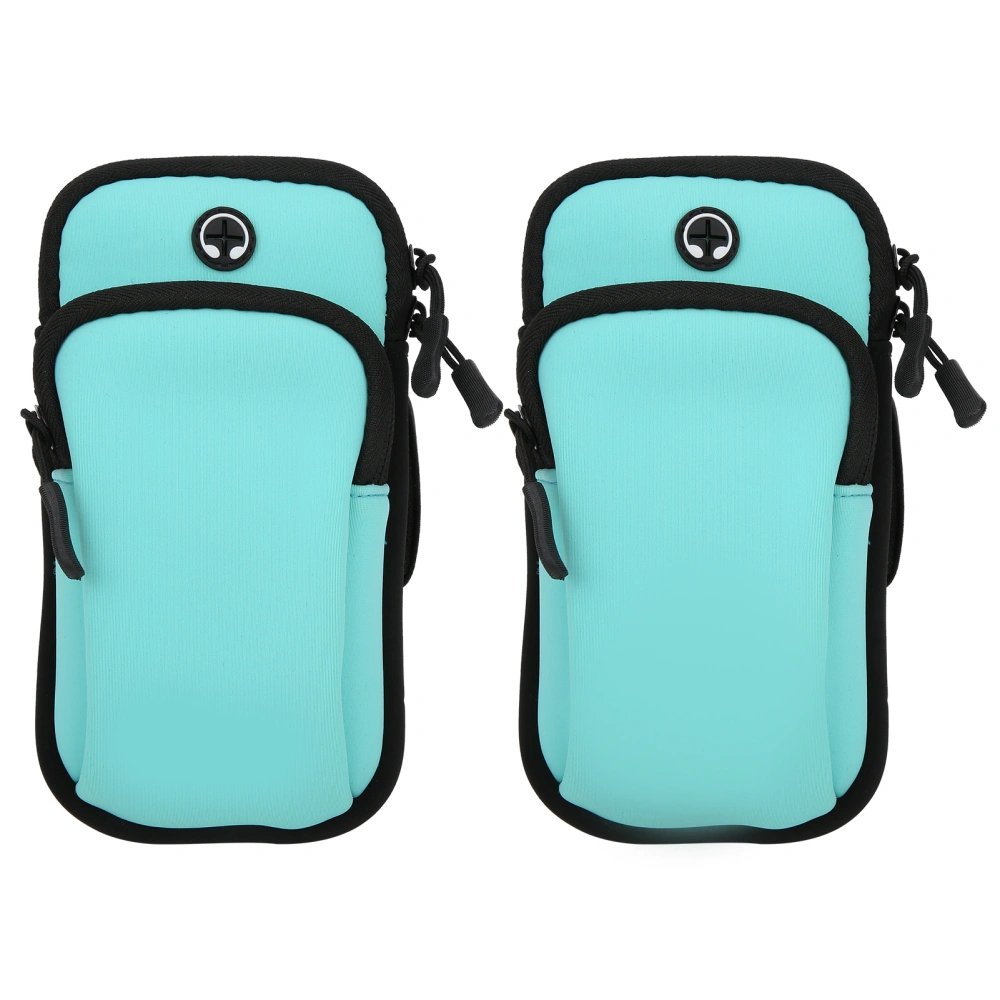 2Pcs Running Armband Phone Holding Bag Sports Armband with 2 Pockets for Mobile PhoneLake Blue