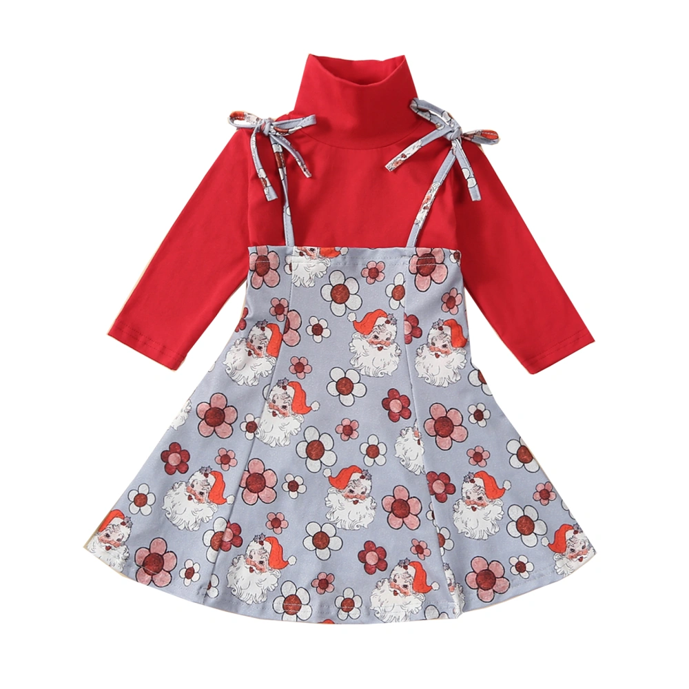 Girls Christmas Outfit, Turtleneck T-shirt with Santa Claus Slip Dress