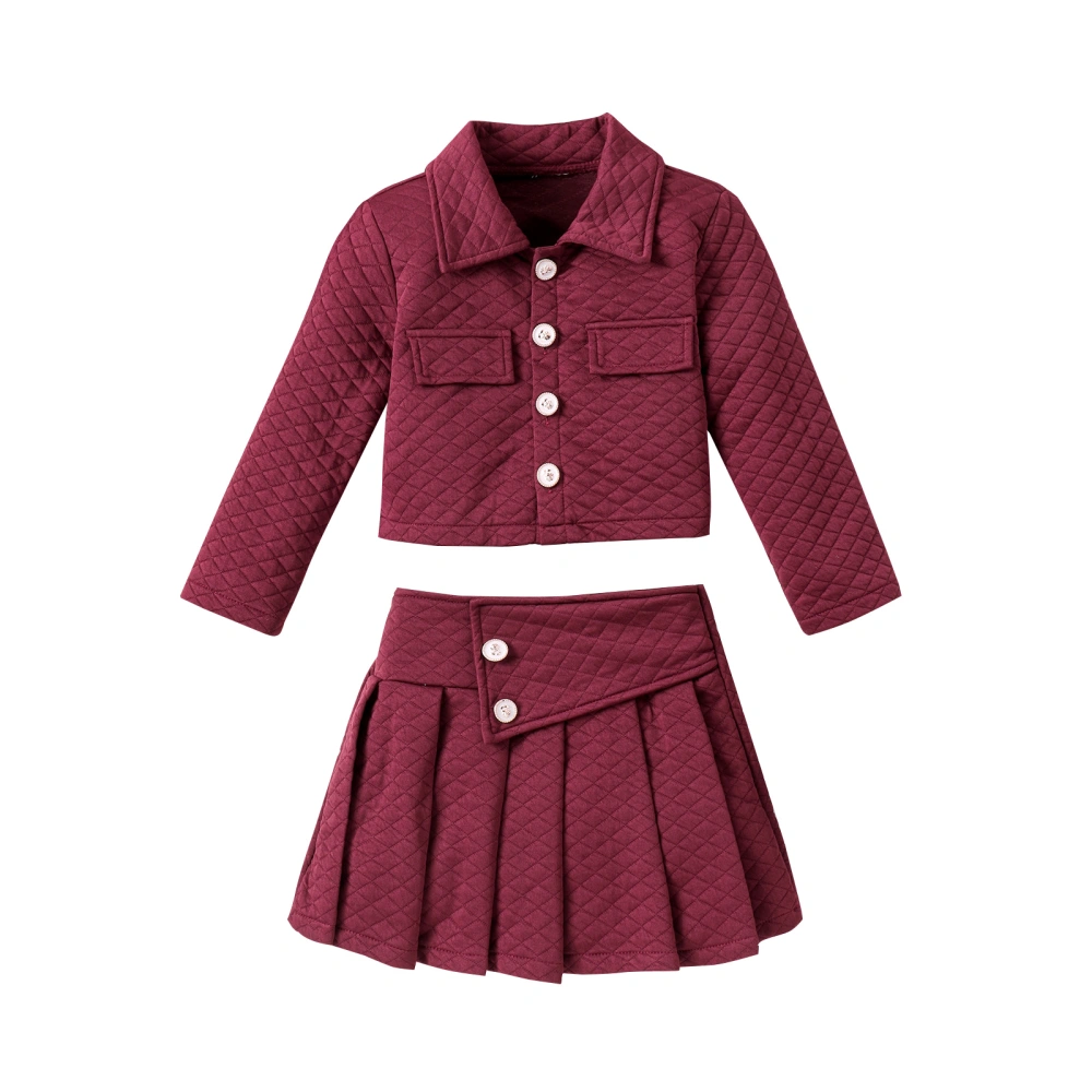 Toddler Girl 2 Piece Outfit Quilted Button Jacket and Pleated Skirt