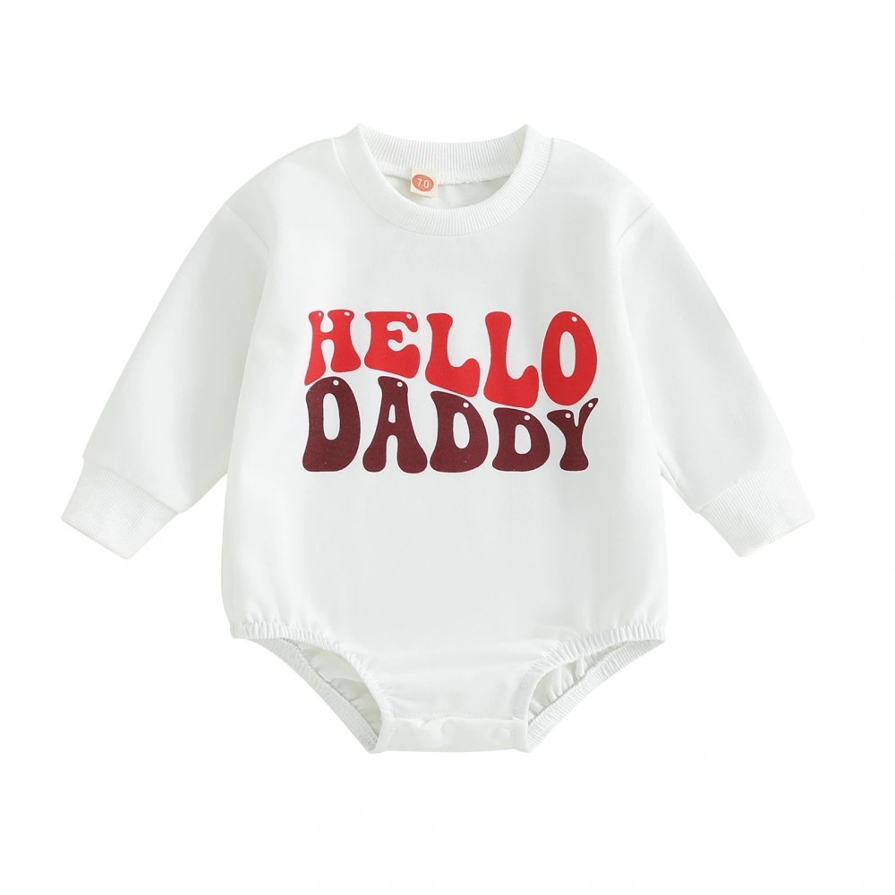 Baby Romper, Long Sleeve Crew Neck Letters Print Fall Bodysuit