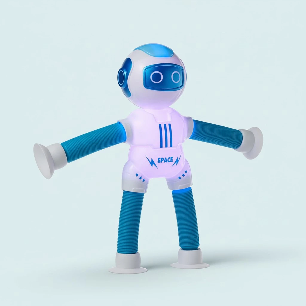 Telescopic Suction Cup Toy Cute Robot with Light Fidget Sensory Toys 