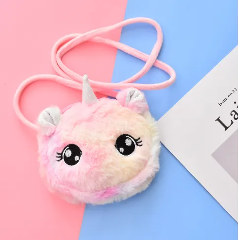 Girls Cartoon Animal Crossbody Handbag Plush Coin Change Purse