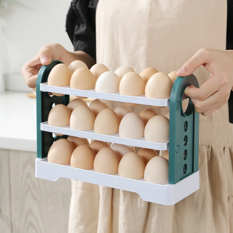 Refrigerator Side Door Egg Storage Box 30 Three-layer Flip Rack