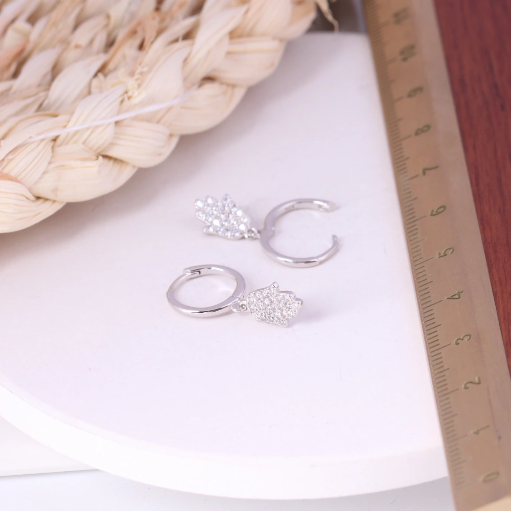 S925 Sterling Silver Diamond Palm shaped Ear Clip