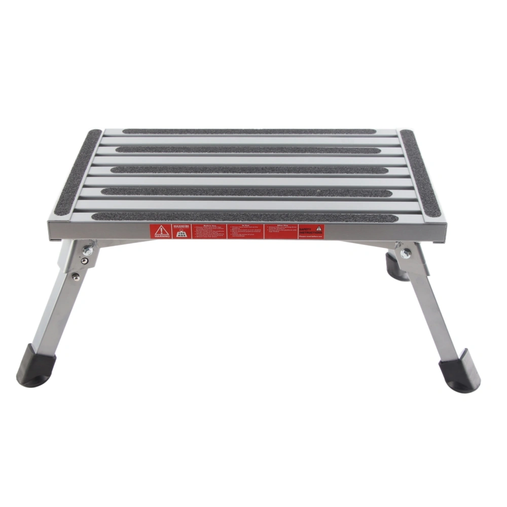 RV Step Stool Multifunctional Rubber Feet Silver Gray Stable Aluminum Alloy RV Foldable Step Stool