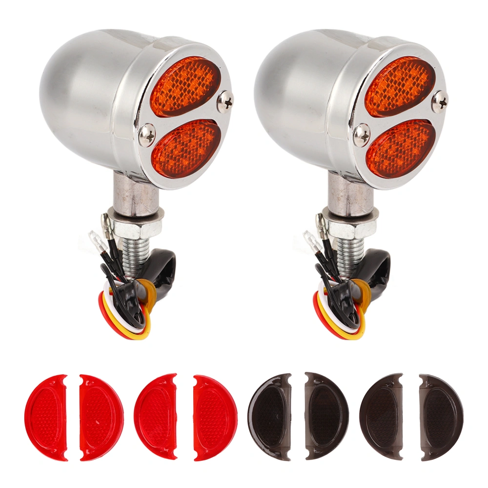 1 Pair Motorcycle LED Turn Signal Light Dual Color Indicator Blinker 12V Universal for Motorbike Electroplating