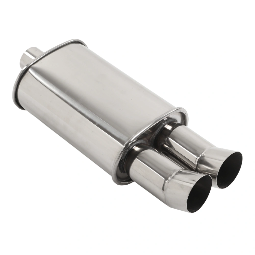 64mm Dual Outlet Exhaust Muffler for DTM Style Stainless Steel Silver Universal for Car