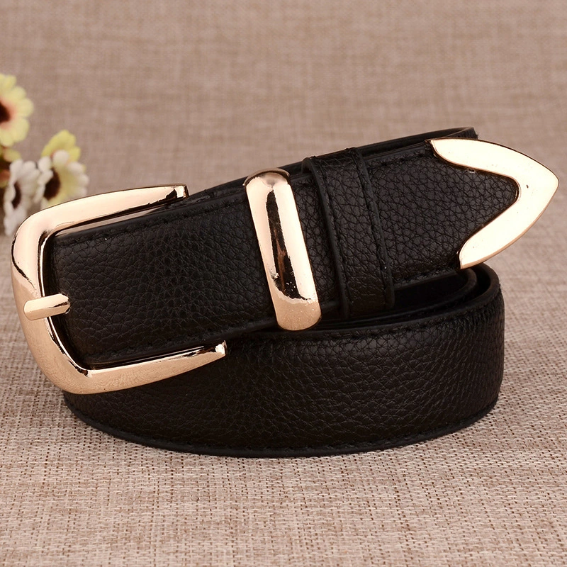 Fashion Women Genuine Leather Belts High Quality Gold Buckle Best Matching Dress Jeans Belts for Lady