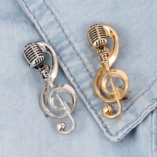 1pc Fashion Accessories Personalized Musical Note Microphone Brooch Microphone Brooch Alloy Jewelry