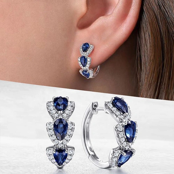 Exquisite Gemstone Circle Earrings 925 Sterling Silver Diamond Blue Sapphire Hoop Earrings for Women Jewelry