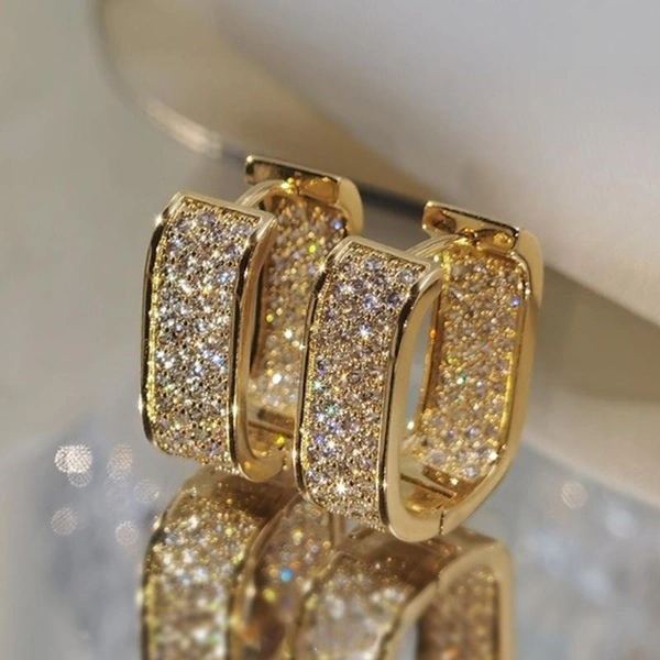 1 Pair Micro Pave Diamond Gold Plated Geometric Hoop Earrings for Women Engagement Wedding Fashion Jewelry