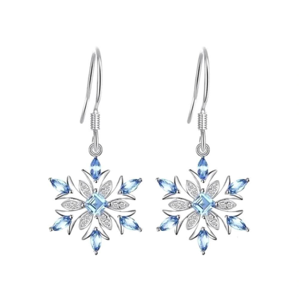 Natural Blue Topaz Dangle Earrings 925 Sterling Silver Snowflake Christmas Earrings Fashion Jewelry For Women