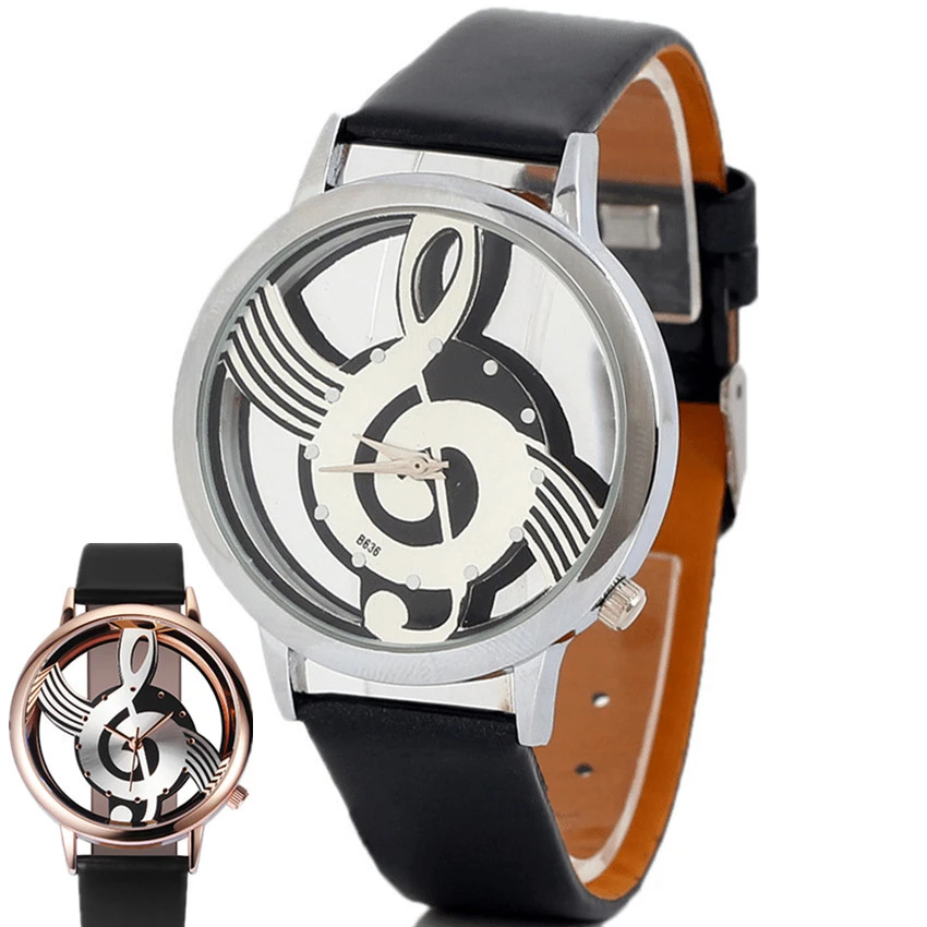 Fashion Hollow Music Note Notation Watch Stainless Steel Quartz Wristwatch For Men Women Silver Mesh Watches