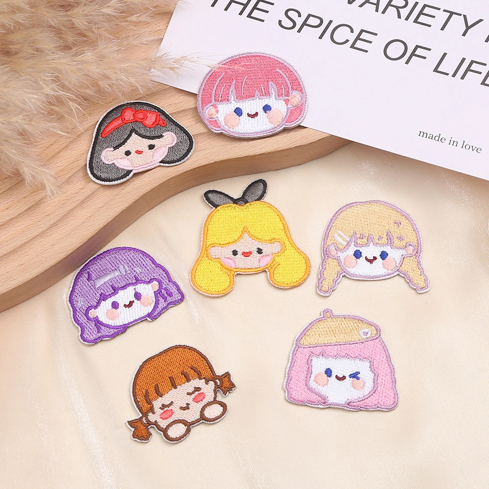 Cartoon Girl Head Portrait Embroidery Badge Self-adhesive Cloth Sticker