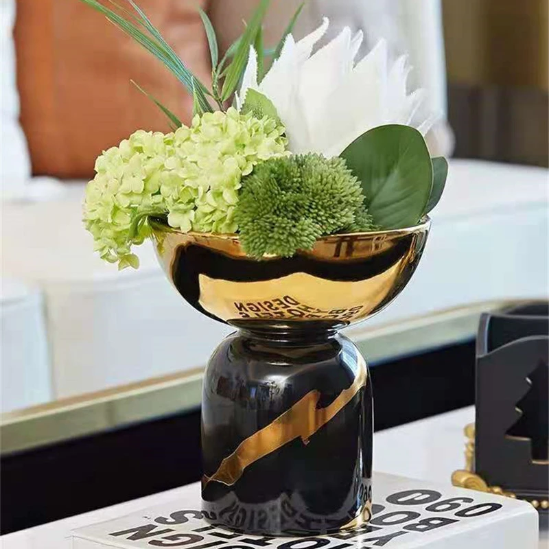 Black Gold Ceramic Plating Vase Decoration Ornaments