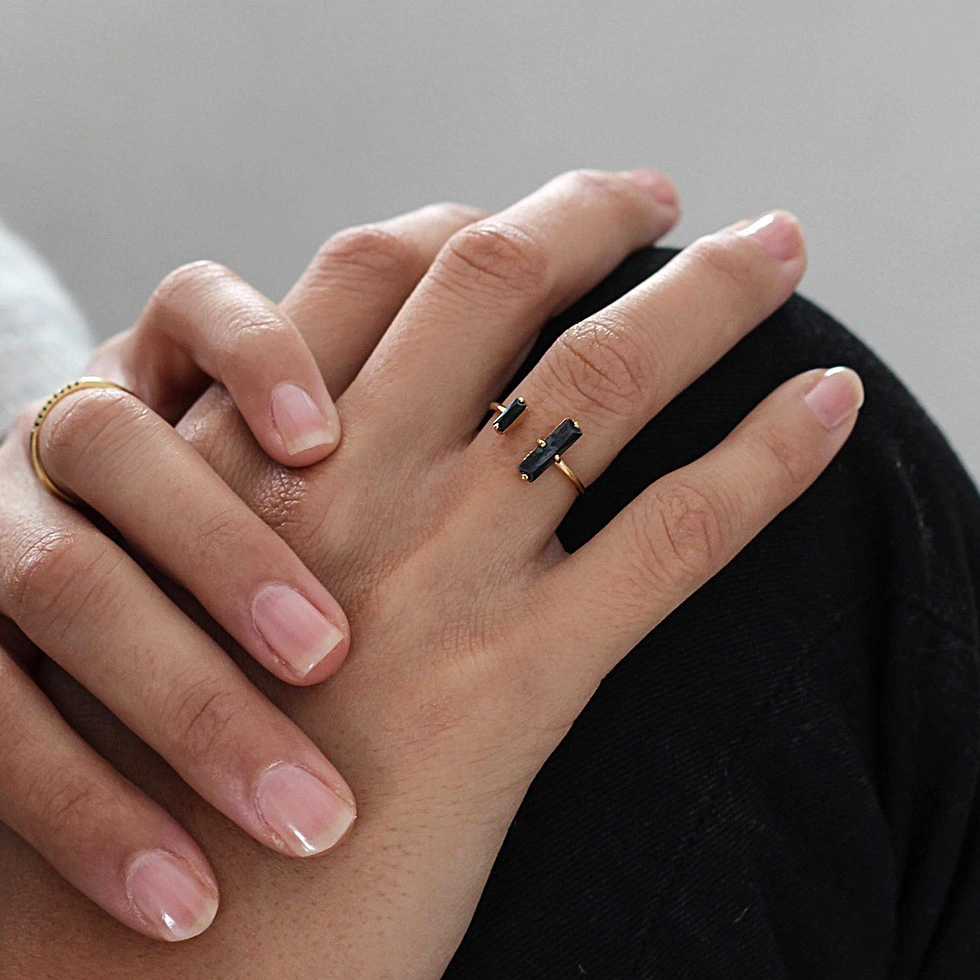 Sterling Silver 925 Black Agate Minimalist Retro Ins Style Ring