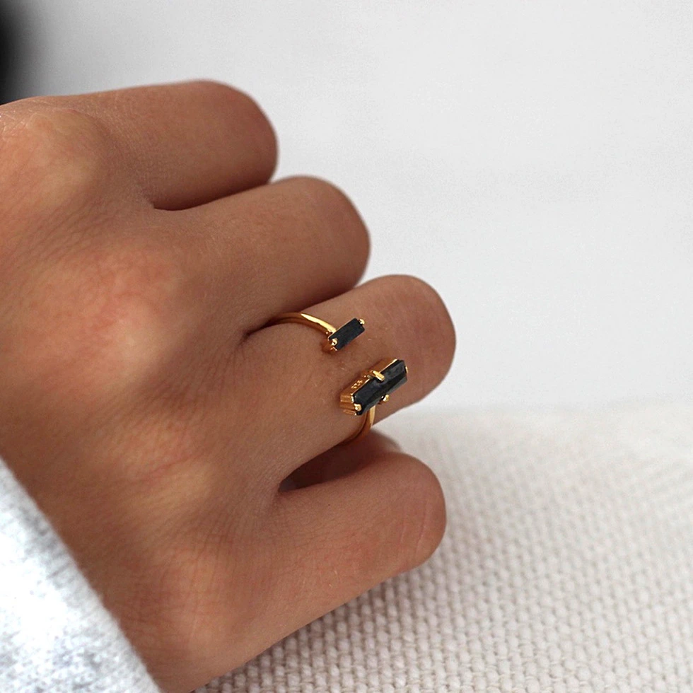 Sterling Silver 925 Black Agate Minimalist Retro Ins Style Ring