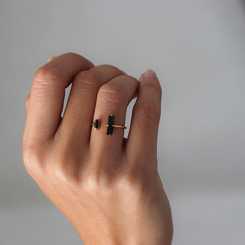 Sterling Silver 925 Black Agate Minimalist Retro Ins Style Ring