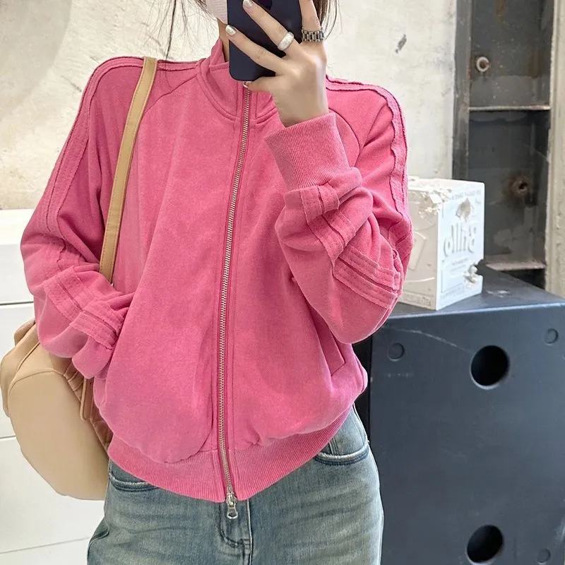 American Style Short Zipper Cardigan Sweater Women