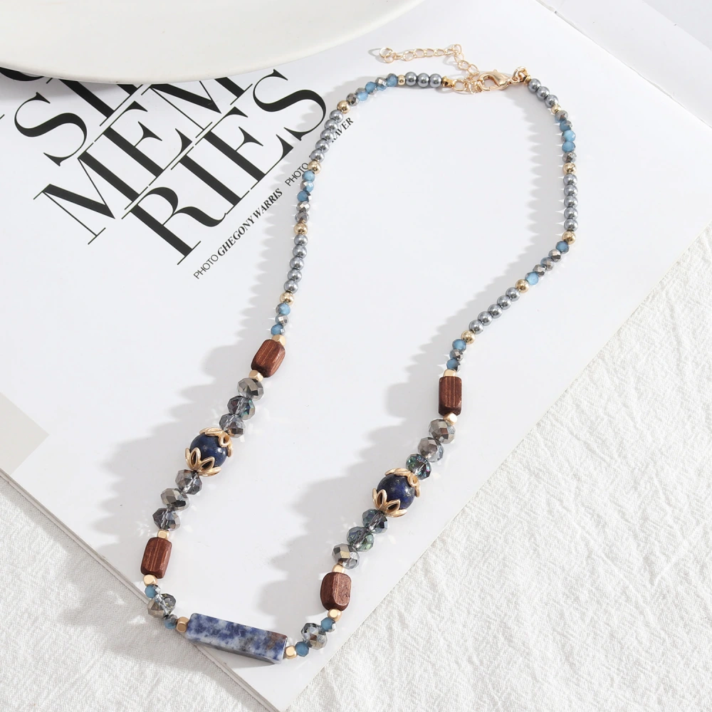 Trendy Design Blue Point Stone Rectangular Beaded Necklace