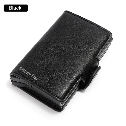 Leather Snap Wallet With Aluminum RFID Blocking Pop-Up Card Holder