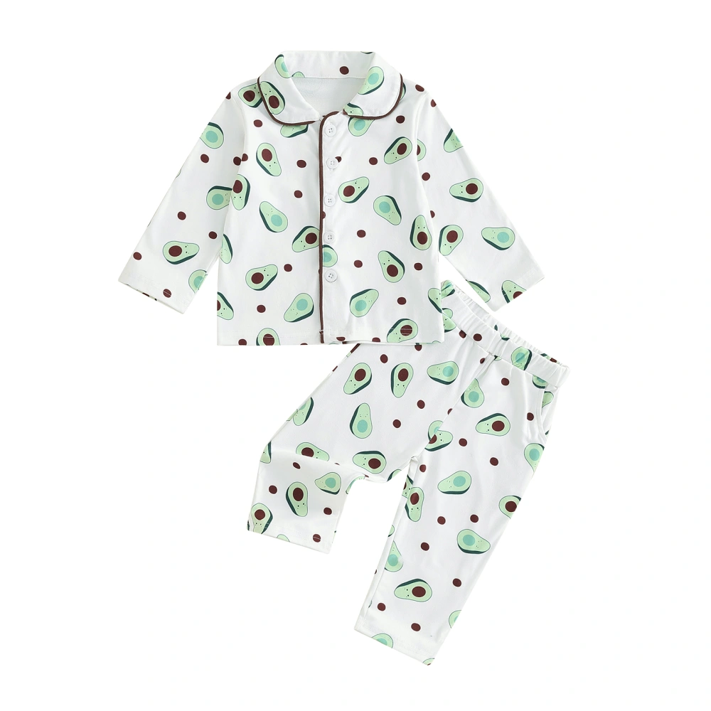 Boys Button Down Long Sleeve Pajama Shirt Top Avocado Pants Pjs Set