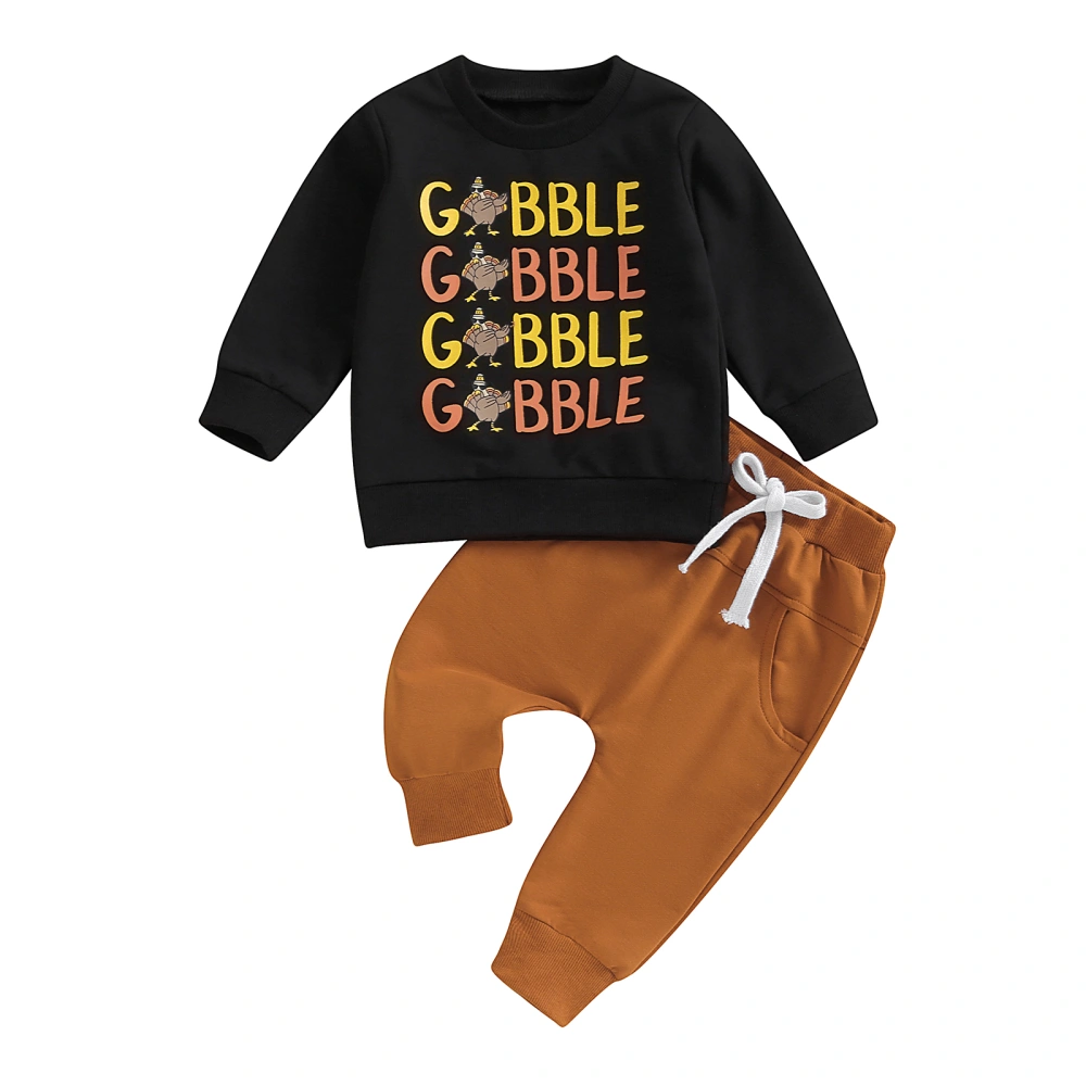 Toddler Boys Thanksgiving Outfits Letter Turkey Print Tops Pants