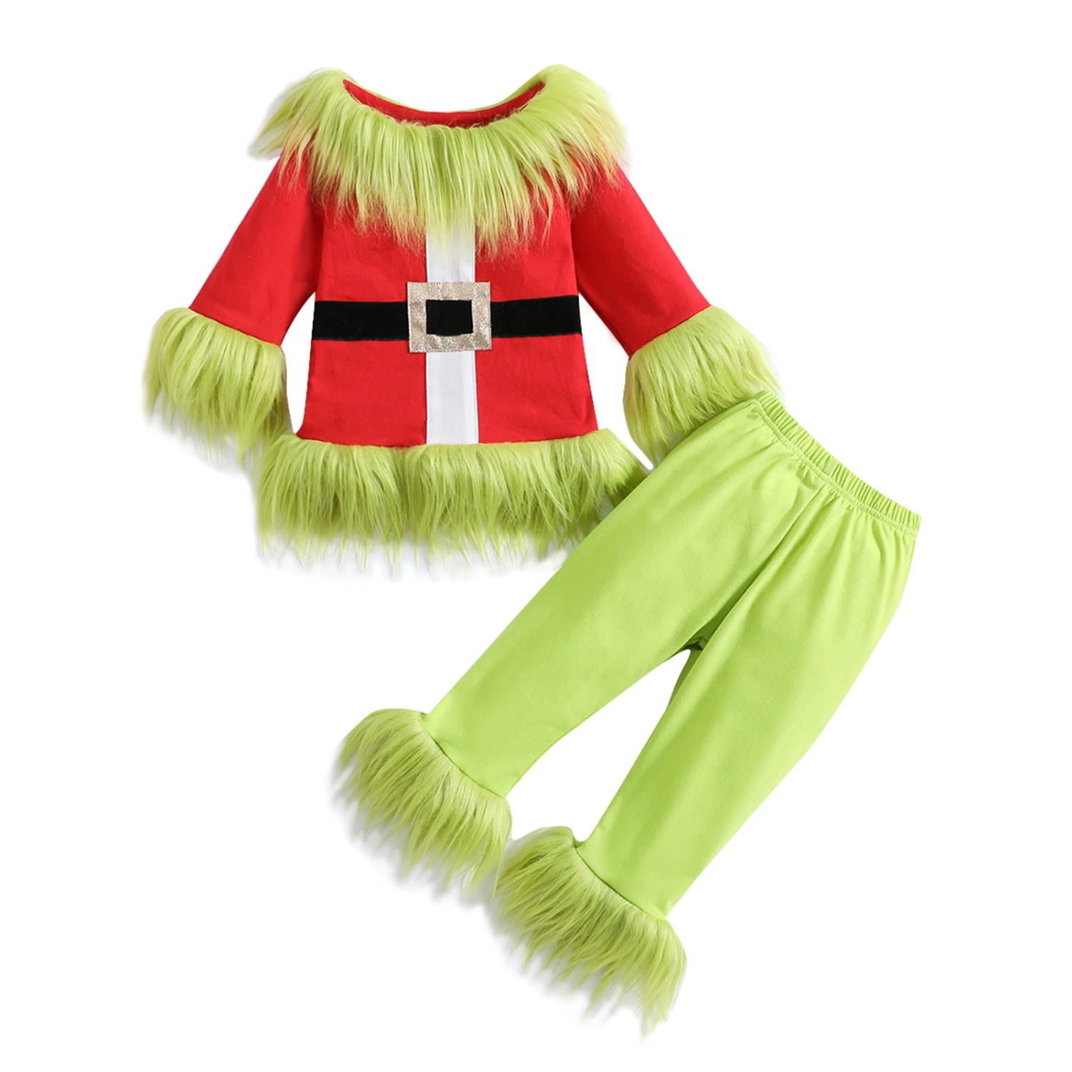 Kids Christmas Pants Set Boys Girls Plush Tops and Elastic Waist Pants