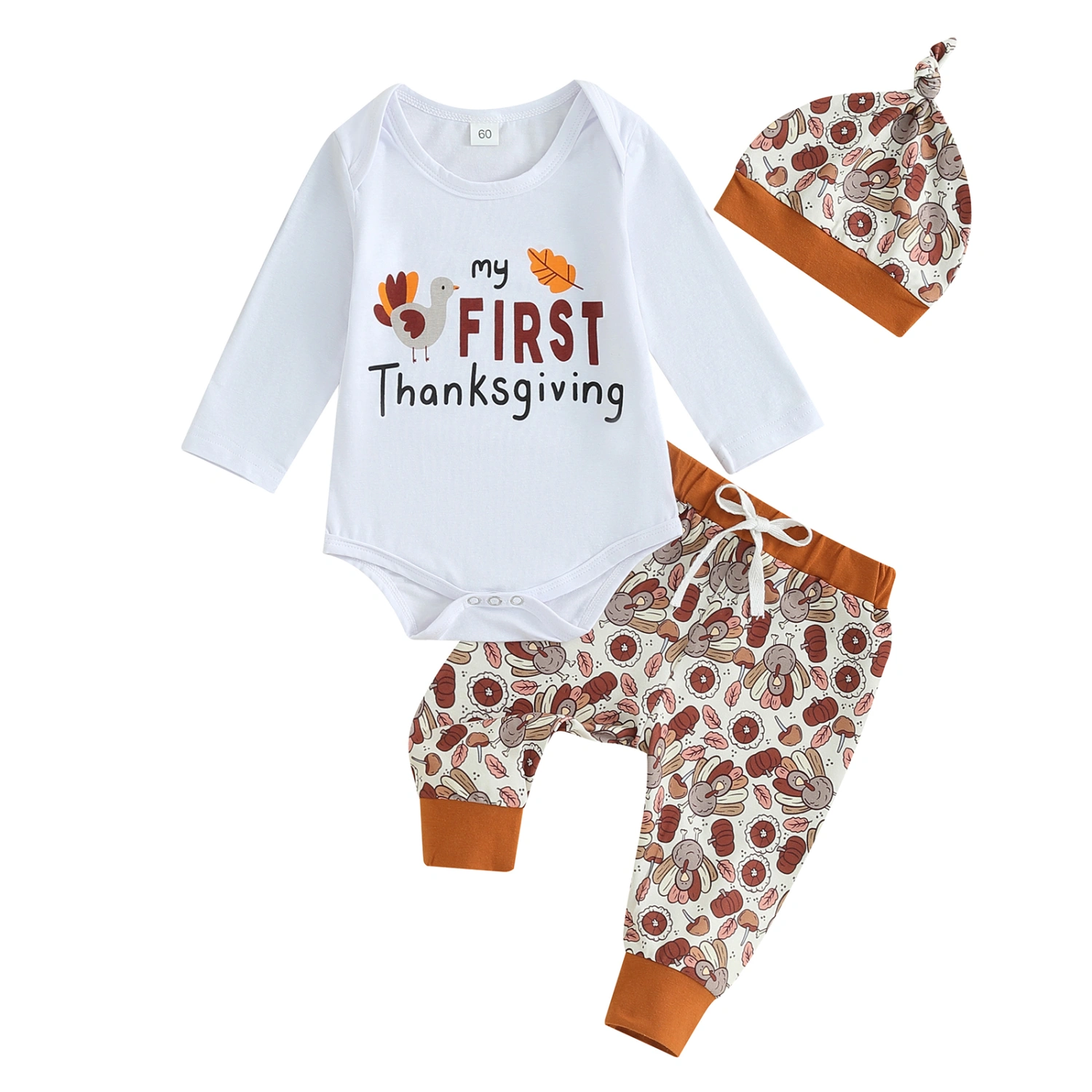 Thanksgiving Baby Boy Pants Set Letters Romper Turkey Print Pants Hat