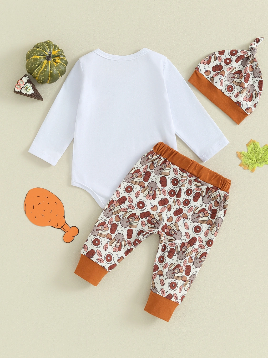 Thanksgiving Baby Boy Pants Set Letters Romper Turkey Print Pants Hat