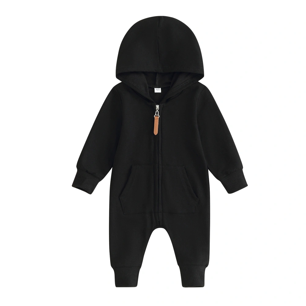 Baby Boys Girls Jumpsuit, Long Sleeve Hooded Zip-up Solid Fall Romper