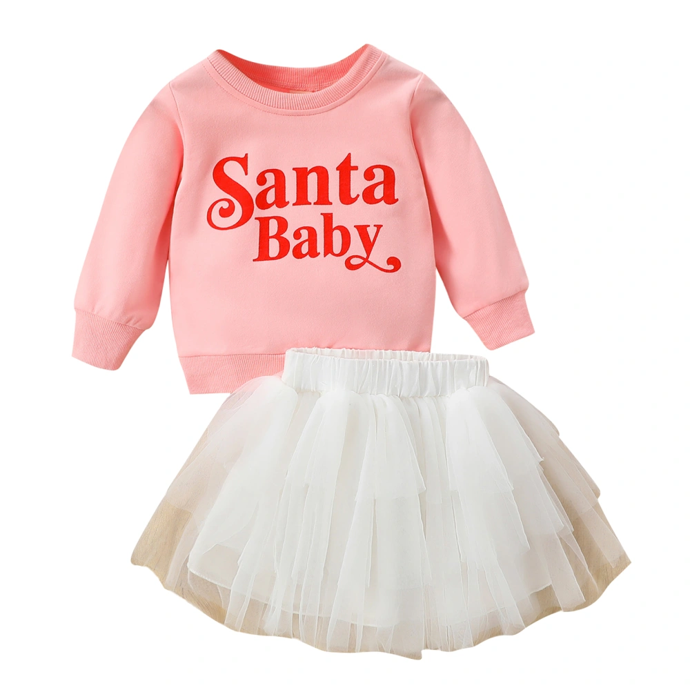 Girl 2 Piece Outfit Christmas Letter Print Sweatshirts and Tulle Skirt