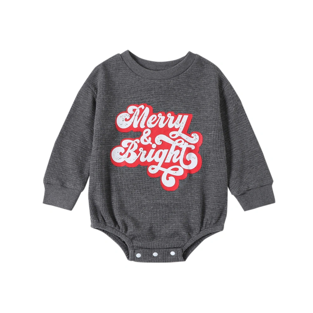 Baby Girls Autumn Long Sleeve Crewneck Letter Print Loose Fit Romper