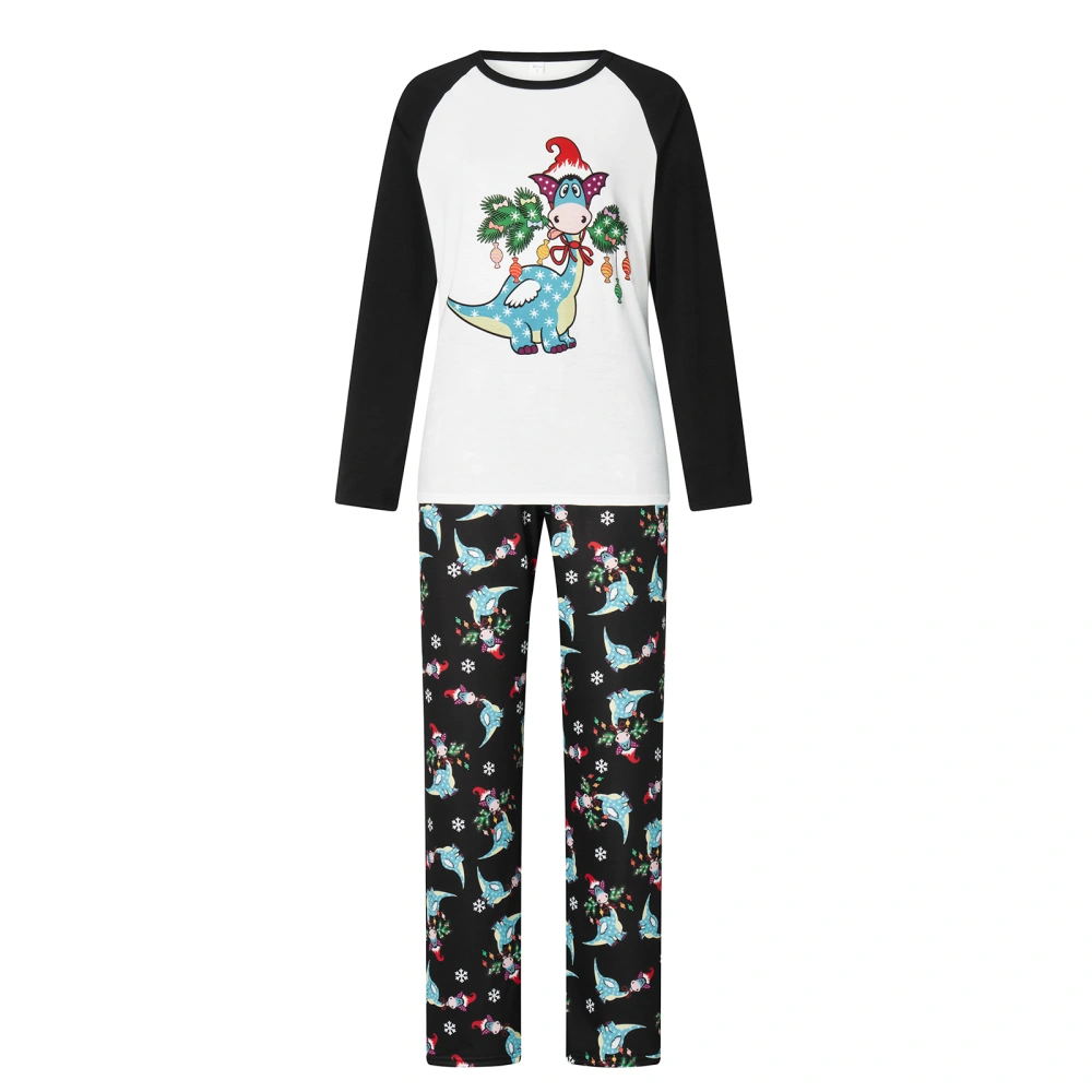 Contrast Color Long Sleeve Tops and Dinosaur Print Pants Sleepwear  