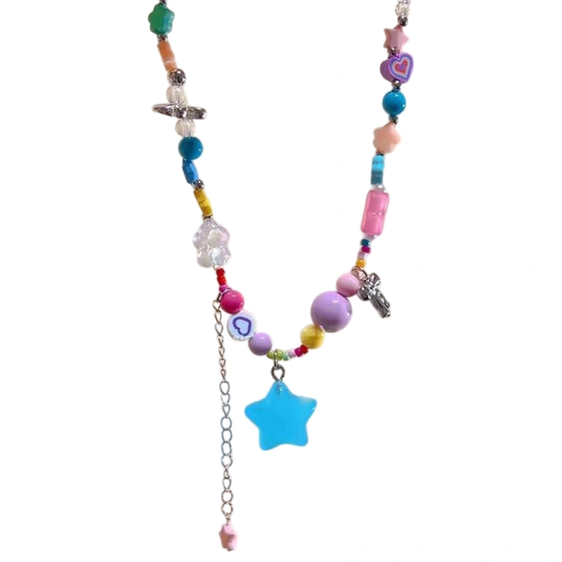 Women Beaded Necklace, Colorful Bow Star Heart Necklace Choker Jewelry