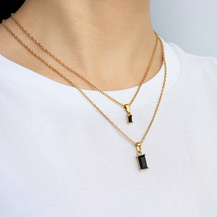 Double-layer Square Black Diamond Necklace