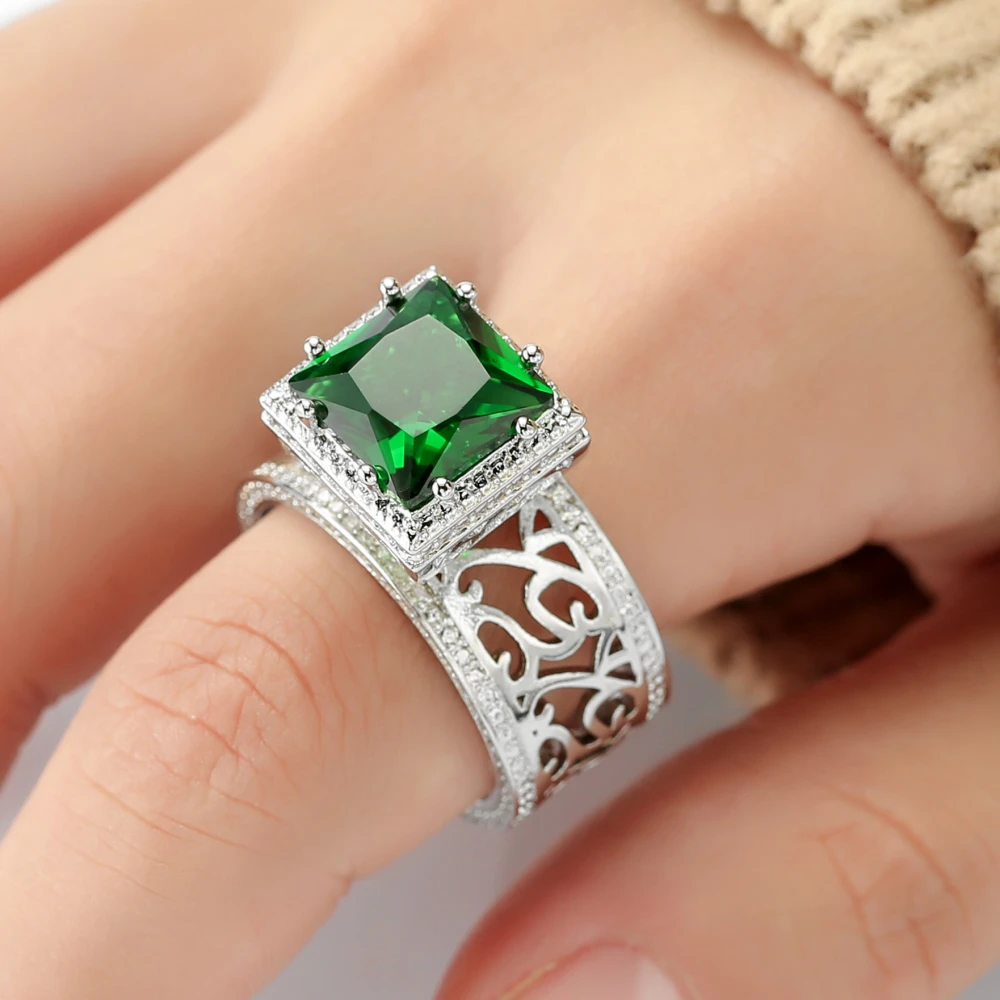 Emerald Square Diamond Zircon Princess Ring