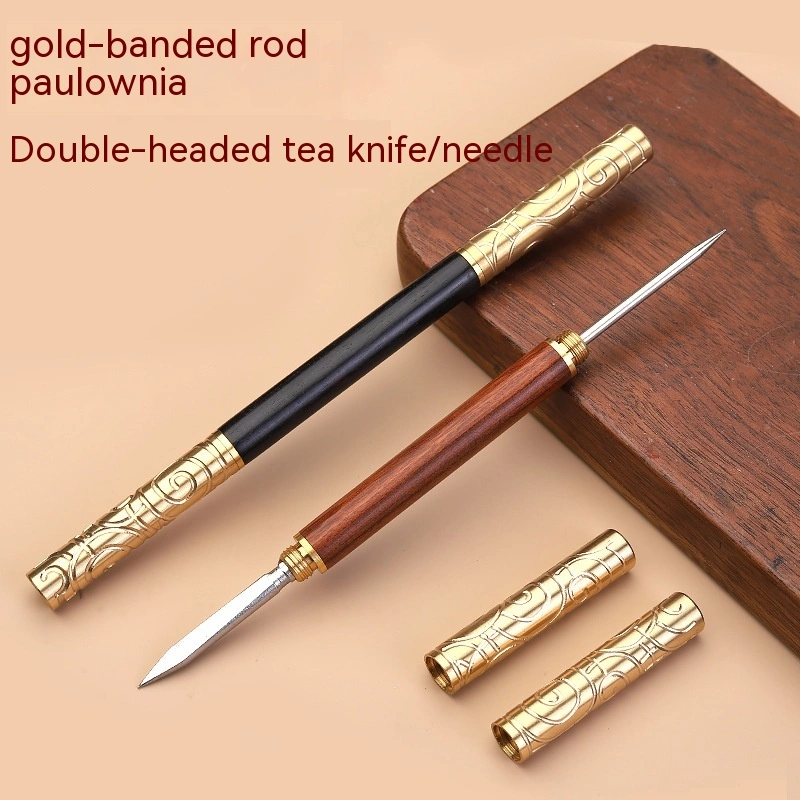 Double-headed Ruyi Golden Hoop Rod Tea Knife Pry Tea Knife Copper Ebony Tea Needle