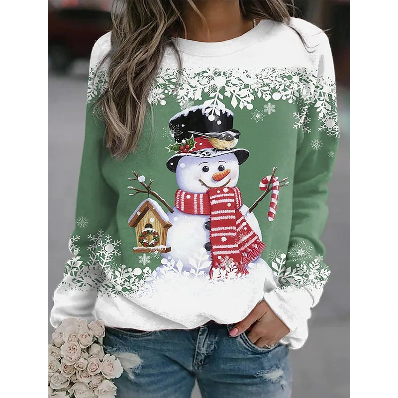 Womens Fashion Casual Christmas Long Sleeve Pullover Ladies Xmas Print Sweatshirt Tops