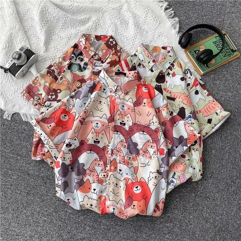 Summer Hong Kong Style Half C Short-sleeved Floral Shirt Men's Hawaiian Loose Ins Trend Beach Seaside Holiday Shirt