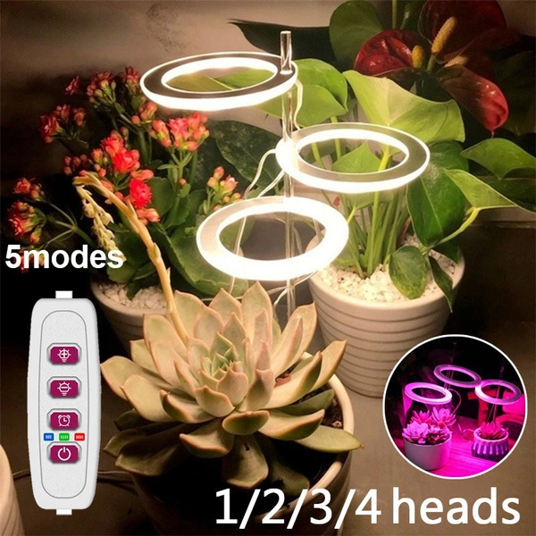 1Set 1/2/3/4-head Angel Ring LED Plant Light, Height Adjustable, 5V Low Safety Voltage, Automatic on/off Timer Full Spectrum Plant Light 8/12/16H Timing 5 Dimmable Levels, Suitable for Home Garden Hydroponic Succulent Plant Growth