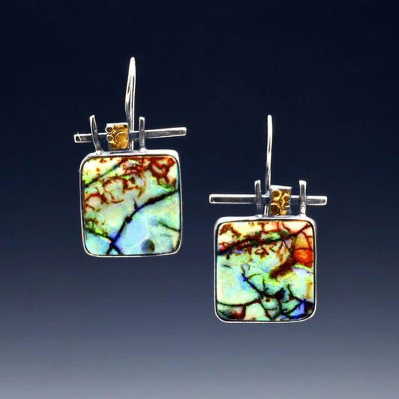 Antique Jewelry 925 Solid Sterling Silver Multicolored Gemstone Stud Dangle Earrings for Women