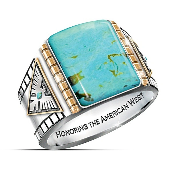 Vintage 925 Pure Sterling Silver Natural Gemstone Turquoise Diamond Ring Men Party Fine Jewelry