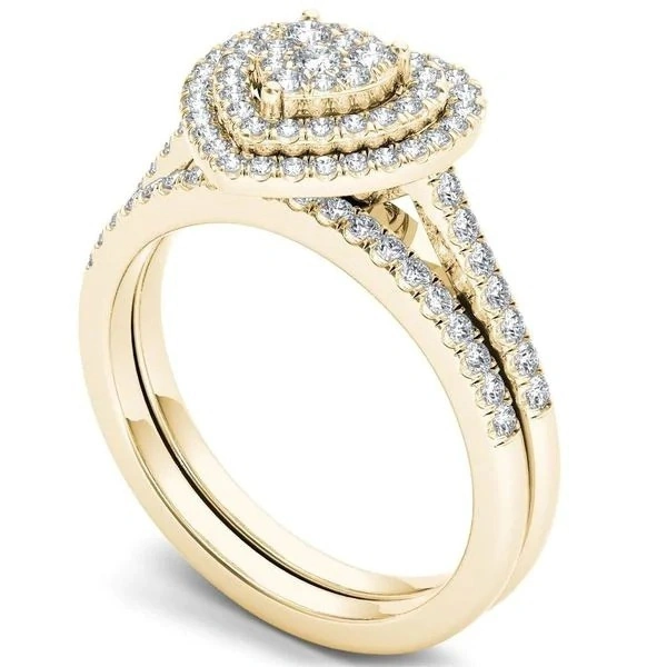 Elegant beautiful women's fashion Zircon jewelry classic white Rhinestone Zircon heart ring set romantic princess engagement wedding ring set anniversary Valentine’s day gift luxury jewelry size US4-12 （Color ：as the picture shows ）