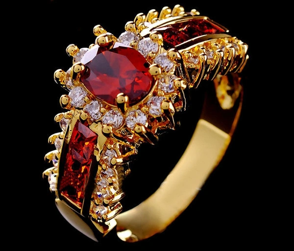 Fashion Women's 18K Gold Plated Ruby / Sapphire / Pink CZ Wedding Ring Size 6-11 Ring (Choice Color and Size )