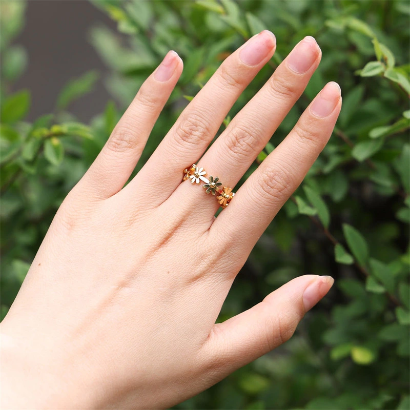 Gold Stainless Steel Flower Ring